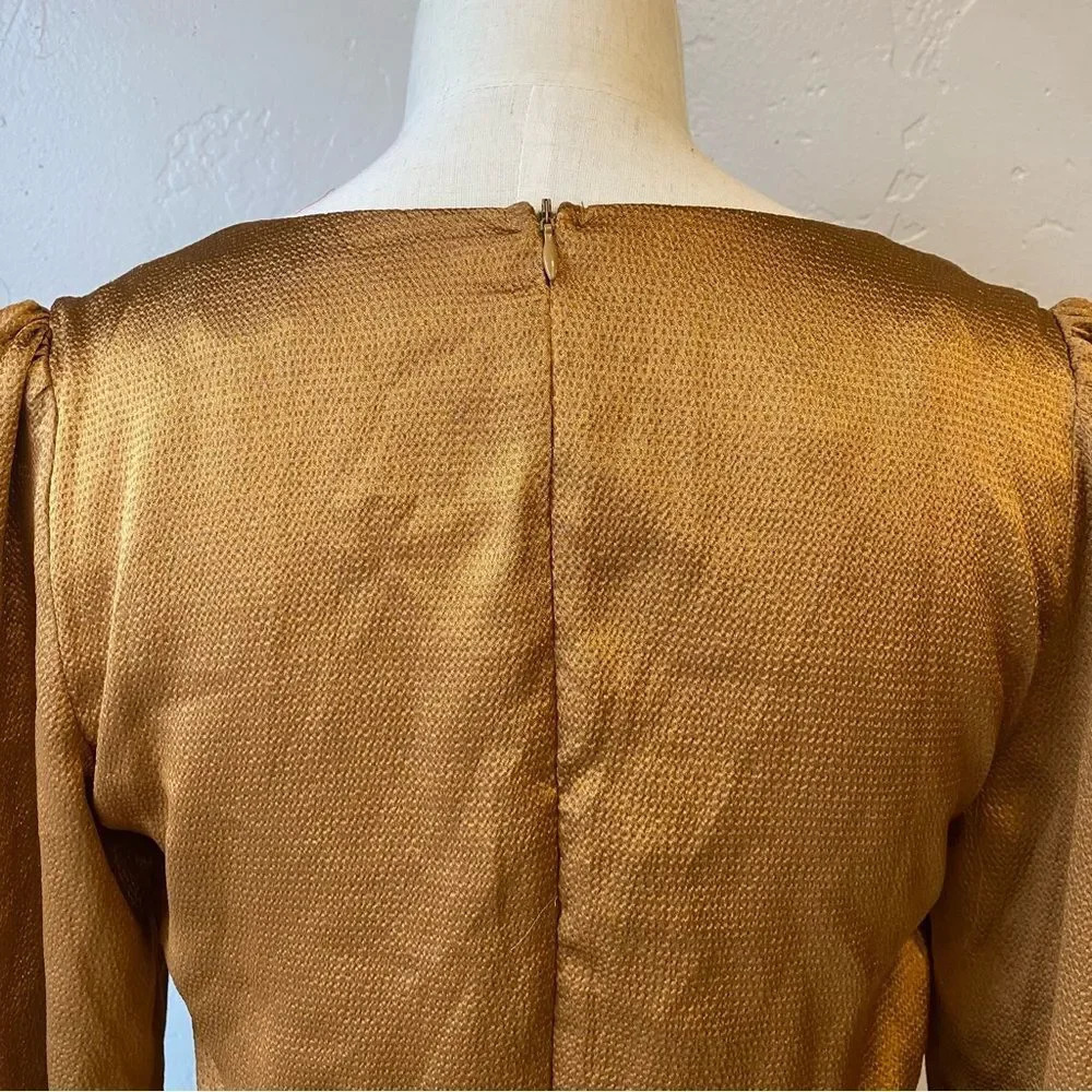 Lulu’s 4SI3NNA Brielle Bronze Satin Long Sleeve Midi Dress in Bronze Copper - Picture 10 of 14